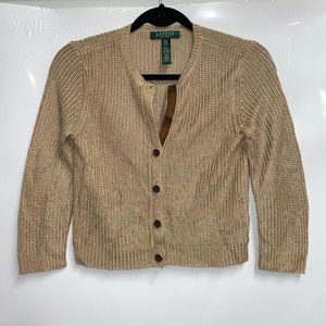 Ralph Lauren Petite Extra Small Tan Brown Button Up Cardigan Sweater